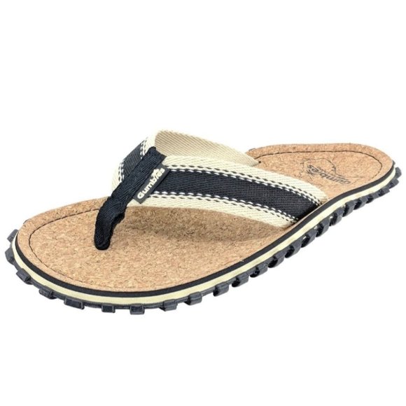 GUMBLES  Beach Hike Cork Flip-Flops Black - Picture 2 of 8